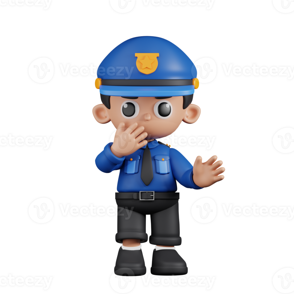 3d Character Policeman Surprised Pose. 3d render isolated on transparent backdrop. png