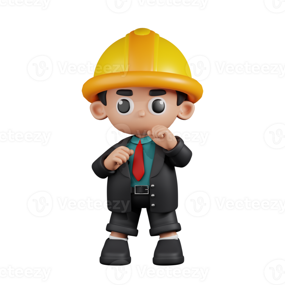 3d Character Engineer Ready To Fight Pose. 3d render isolated on transparent backdrop. png