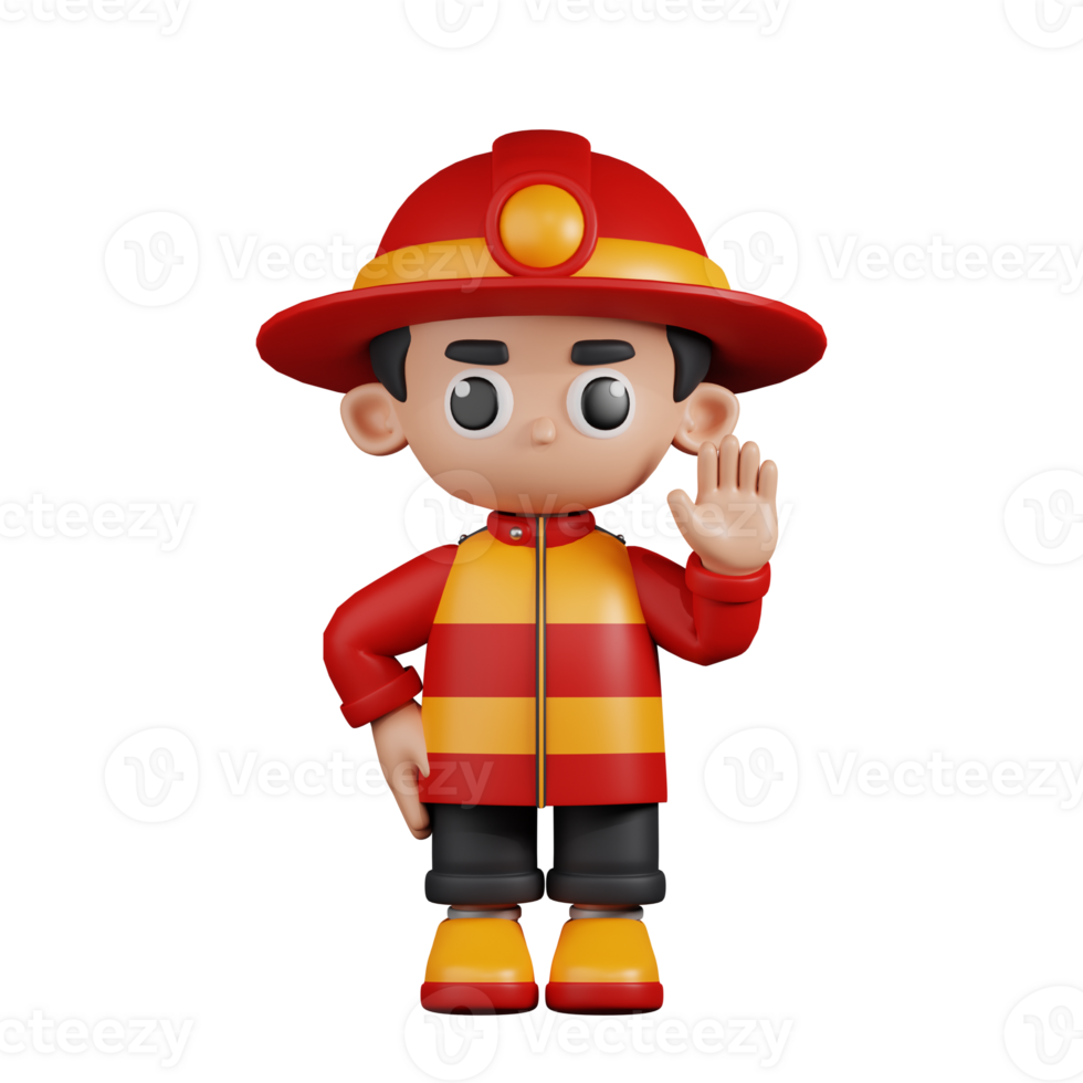 3d personaje bombero manos arriba pose. 3d hacer aislado en transparente fondo. png