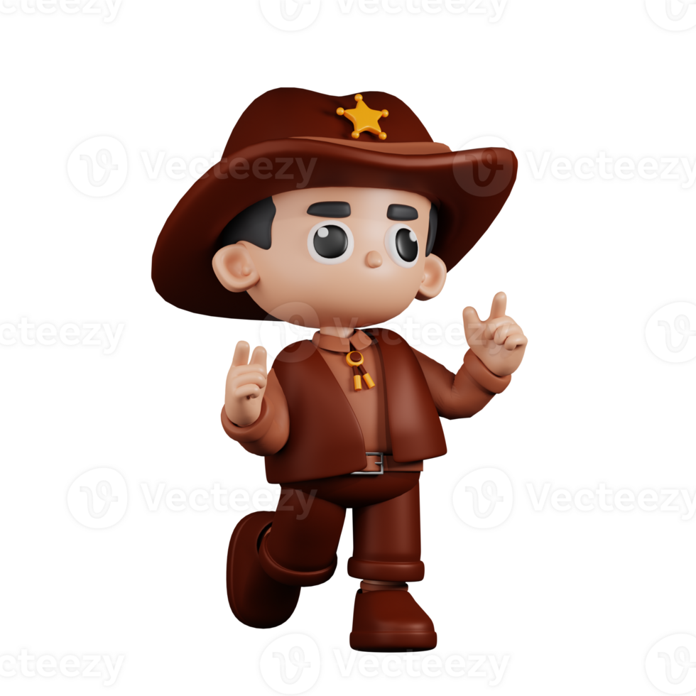 3d Character Sheriff Feeling Happy Pose. 3d render isolated on transparent backdrop. png