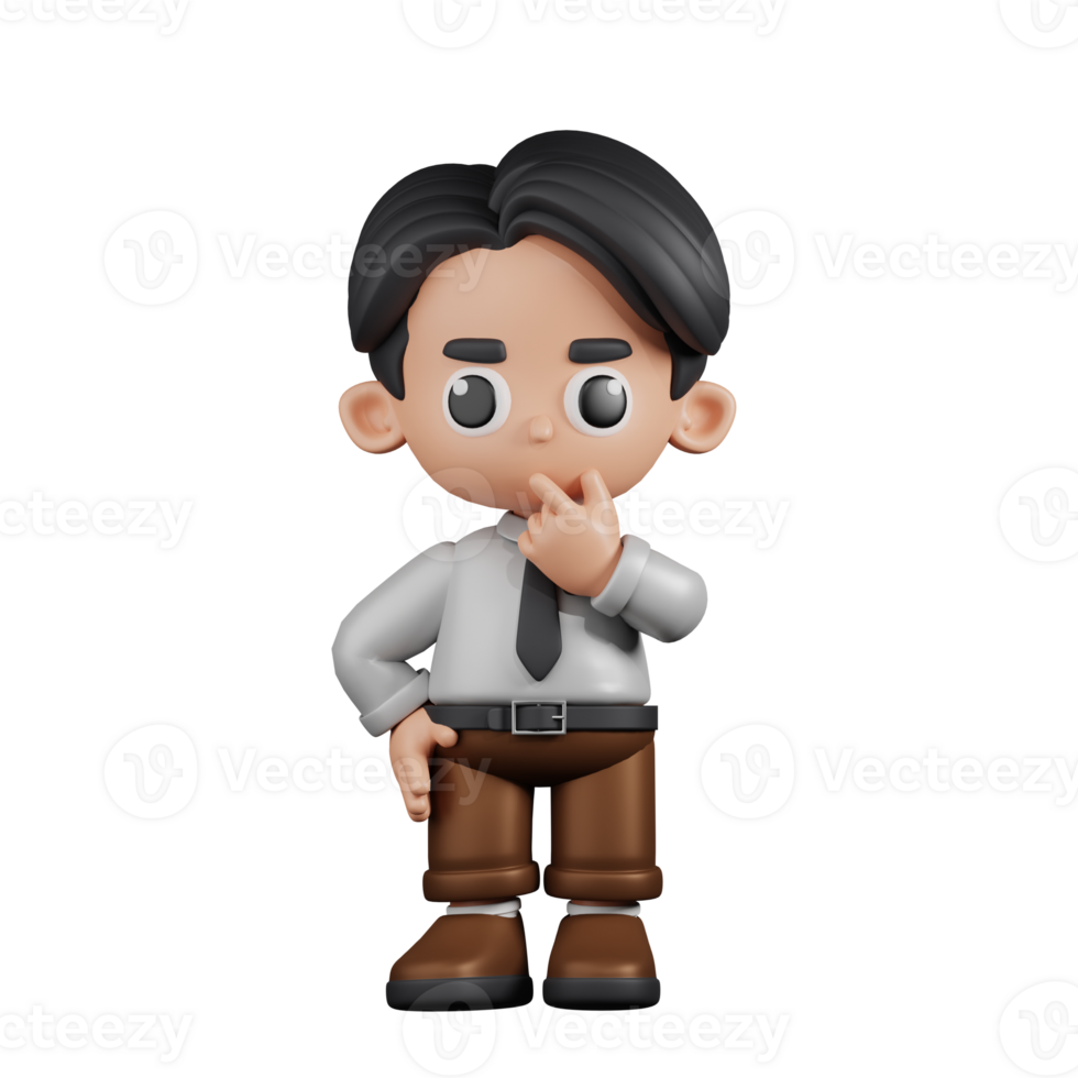 3d Character Businessman Curious Pose. 3d render isolated on transparent backdrop. png