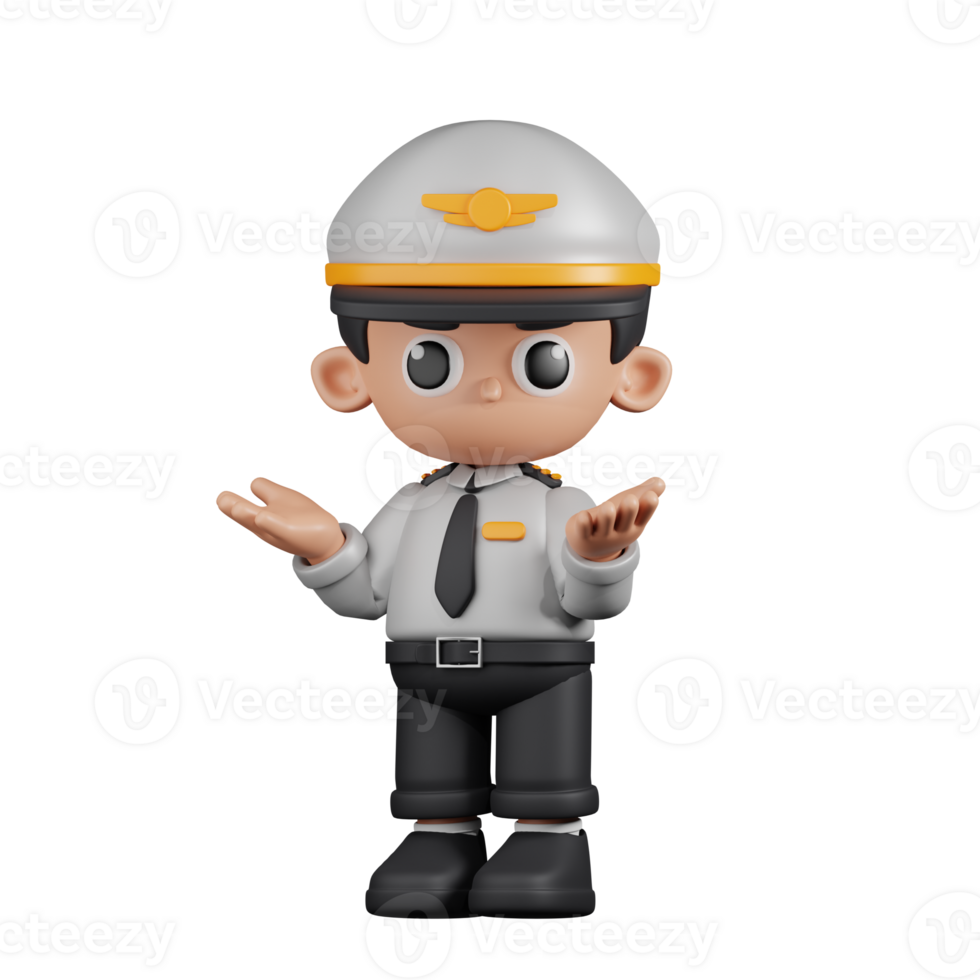 3d Character Pilot Confused Pose. 3d render isolated on transparent backdrop. png