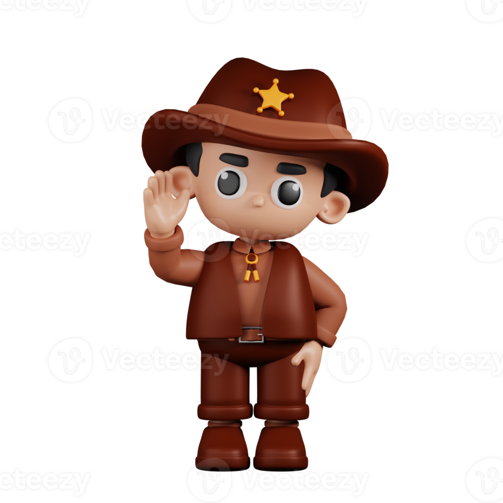 3d Character Sheriff Greeting Pose. 3d render isolated on transparent backdrop. png