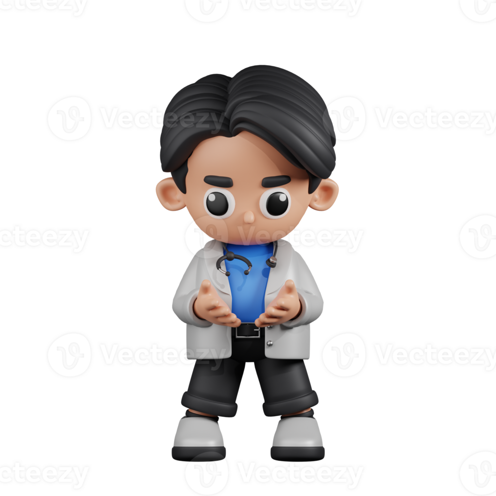 3d Character Doctor Holding Something Pose. 3d render isolated on transparent backdrop. png