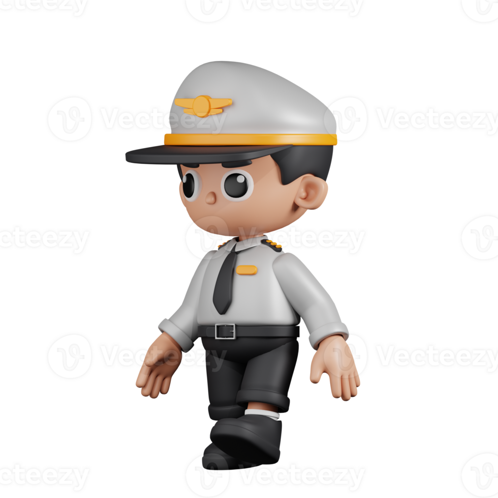 3d Character Pilot Walking Pose. 3d render isolated on transparent backdrop. png