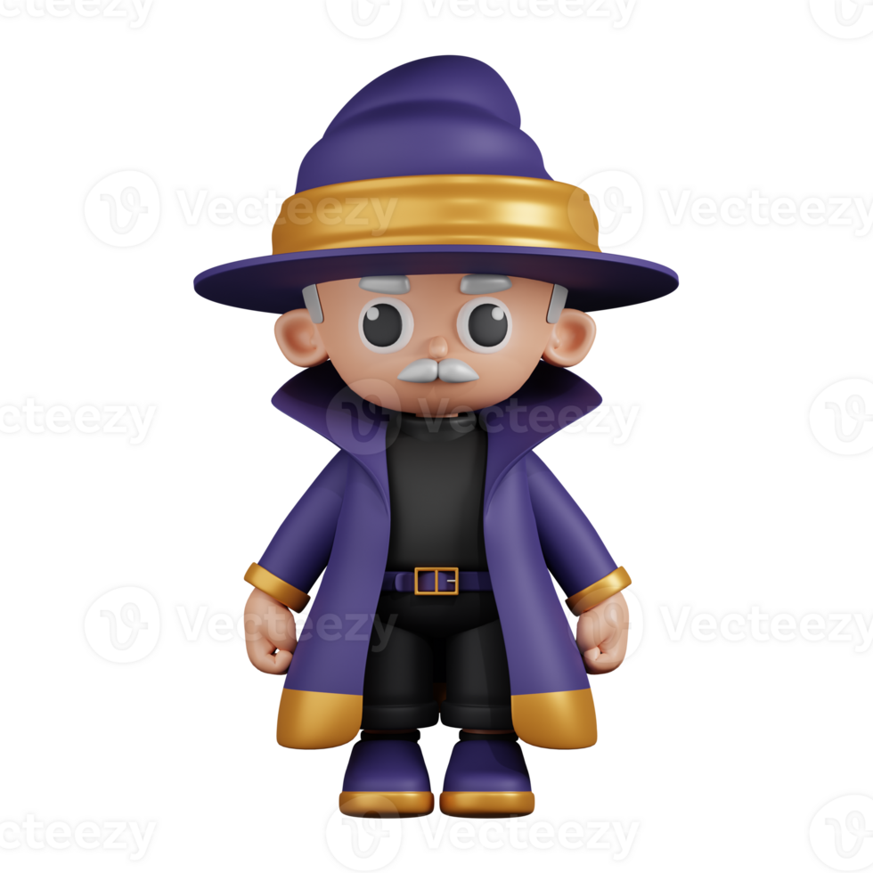 3d Character Wizard Standing Pose. 3d render isolated on transparent backdrop. png