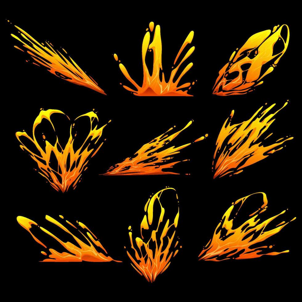 bomb explosion, fire set. Boom clouds and smoke elements for ui game design. Dangerous explosive detonation, atomic comics detonators for mobile animation, isolated vector icons, Cartoon dynamite.