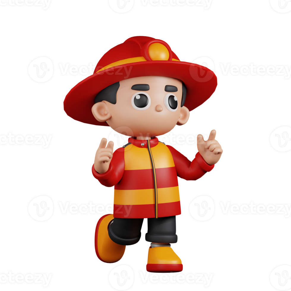 3d Character Firefighter Feeling Happy Pose. 3d render isolated on transparent backdrop. png