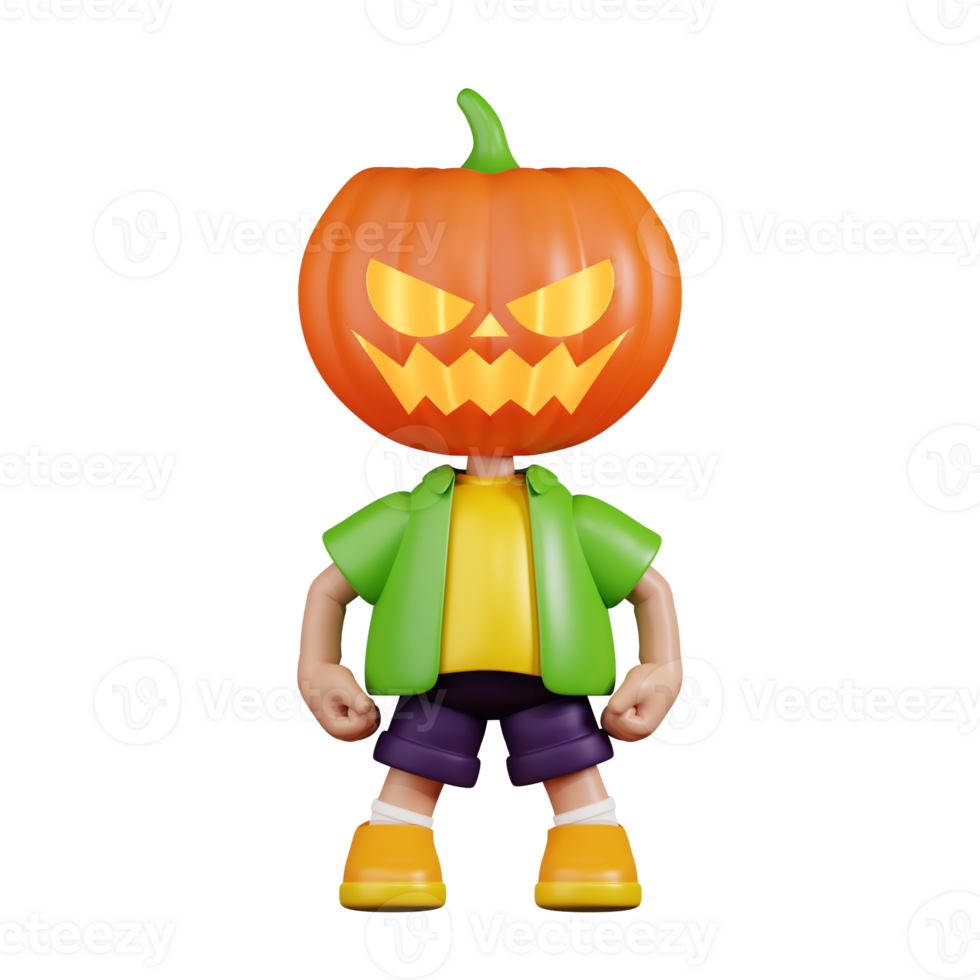 3d Character Pumpkin Hero Stance Pose. 3d render isolated on transparent backdrop. png