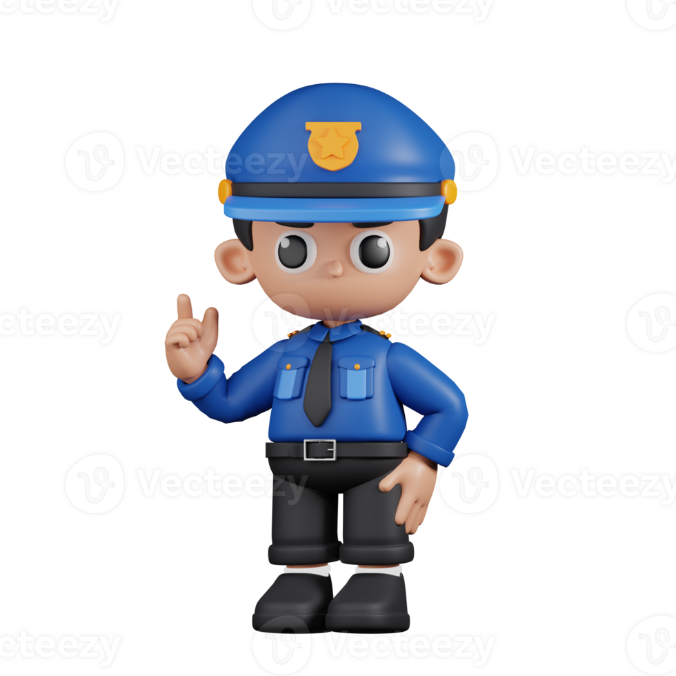 3d Character Policeman Giving Advise Pose. 3d render isolated on transparent backdrop. png