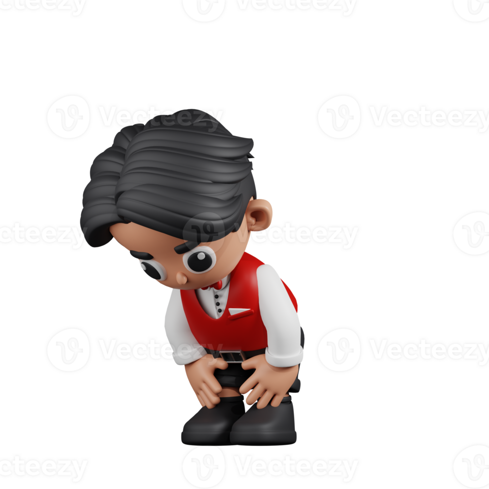 3d Character Waitress Taking A Break Pose. 3d render isolated on transparent backdrop. png