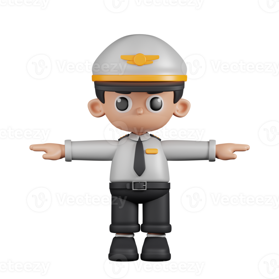 3d Character Pilot T Pose. 3d render isolated on transparent backdrop. png