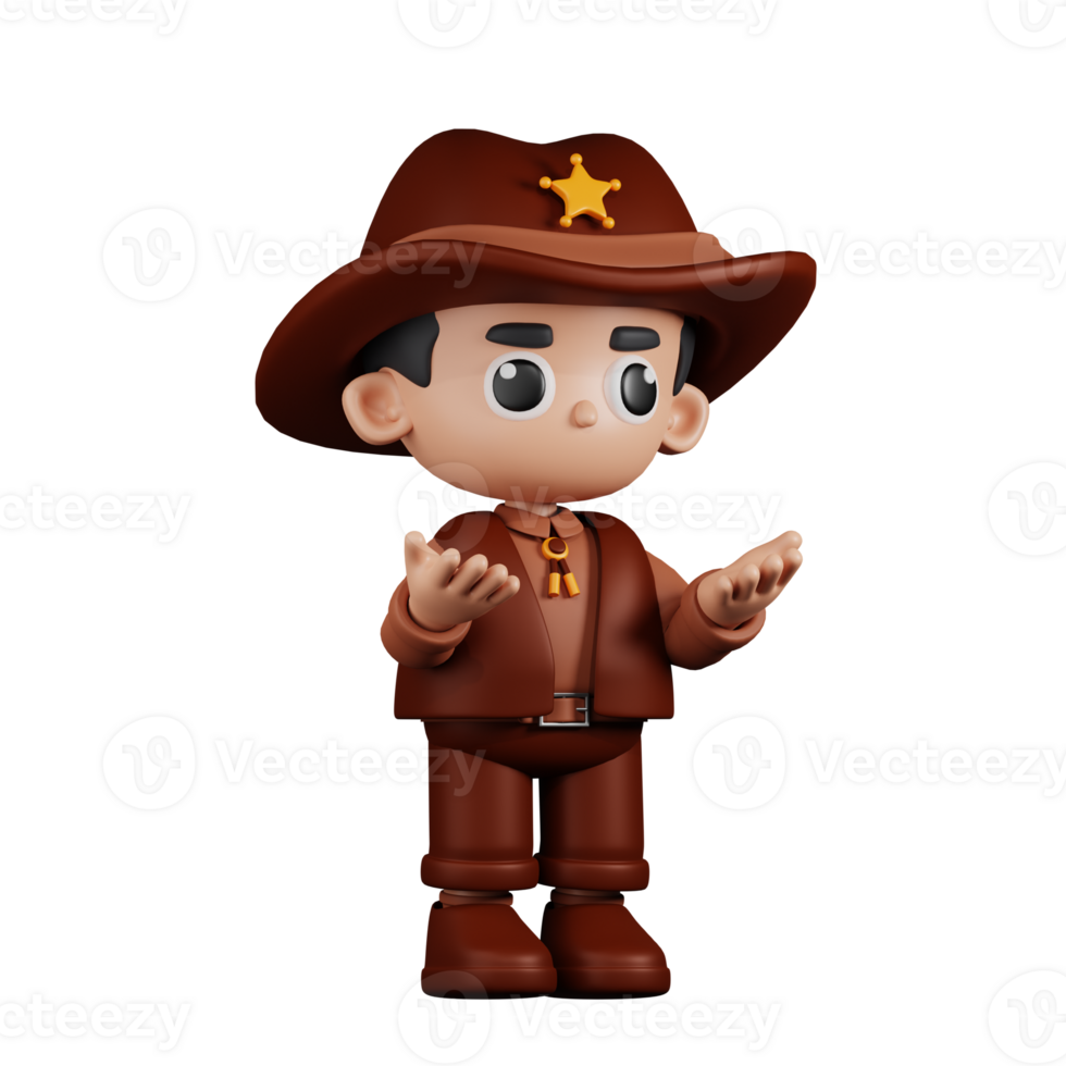 3d Character Sheriff Angry Pose. 3d render isolated on transparent backdrop. png