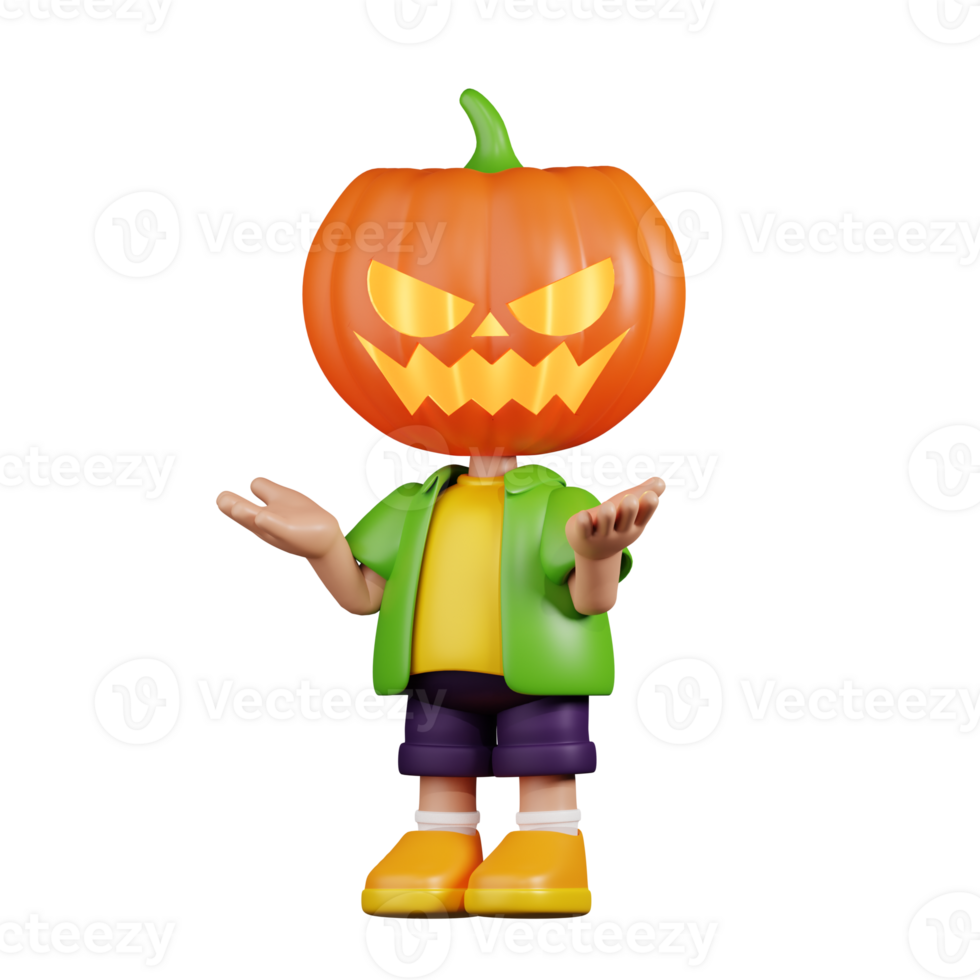 3d Character Pumpkin Confused Pose. 3d render isolated on transparent backdrop. png