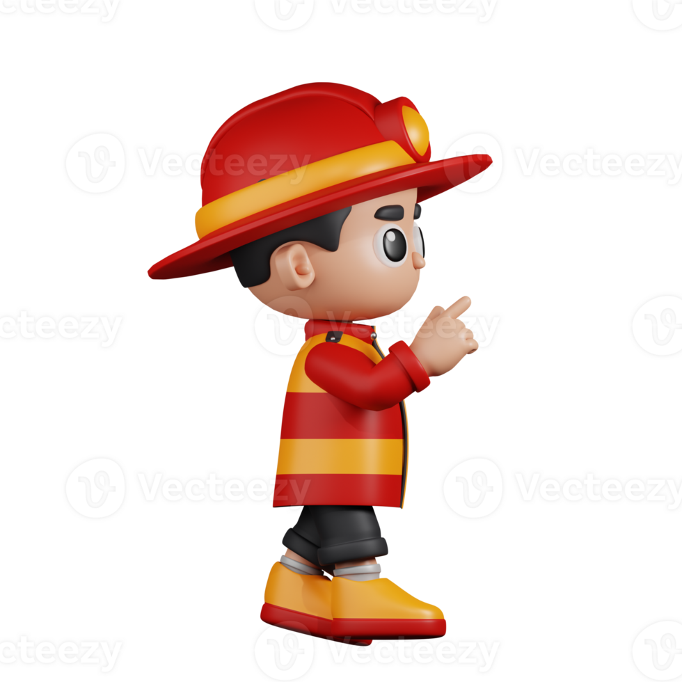 3d Character Firefighter Touch Pose. 3d render isolated on transparent backdrop. png