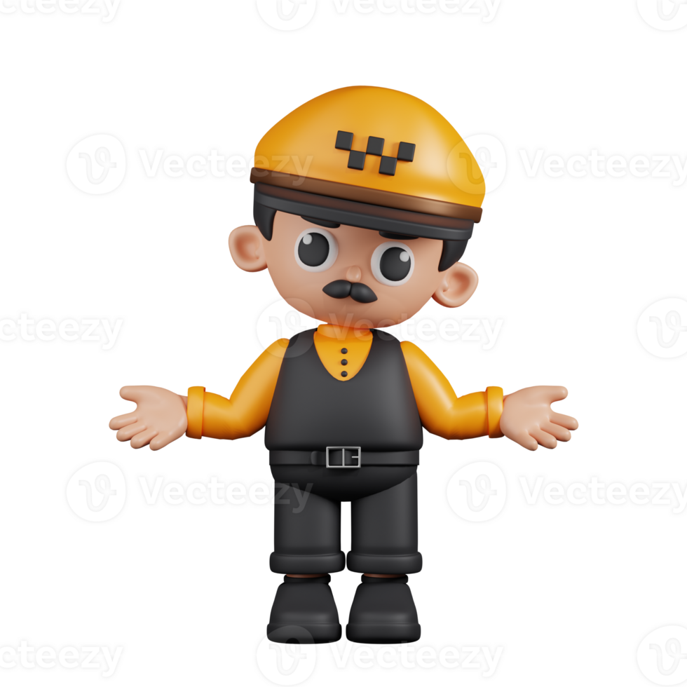 3d Character Taxi Driver Doing The No Idea Pose. 3d render isolated on transparent backdrop. png