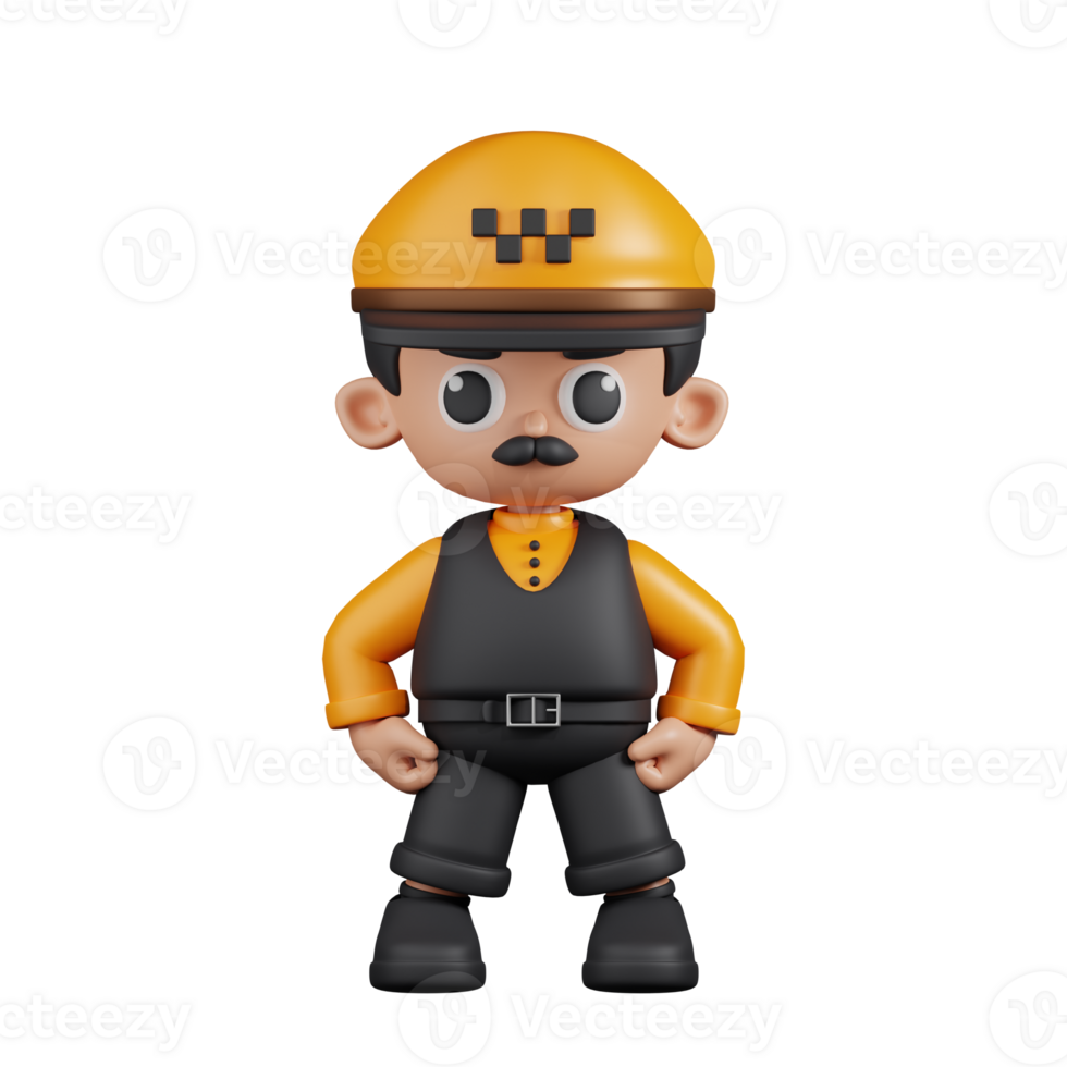 3d Character Taxi Driver Hero Stance Pose. 3d render isolated on transparent backdrop. png