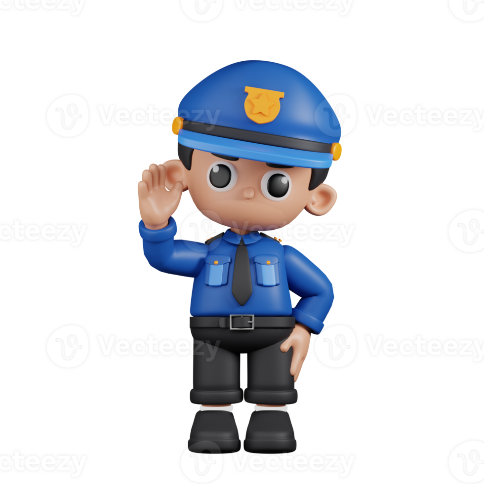 3d Character Policeman Greeting Pose. 3d render isolated on transparent backdrop. png