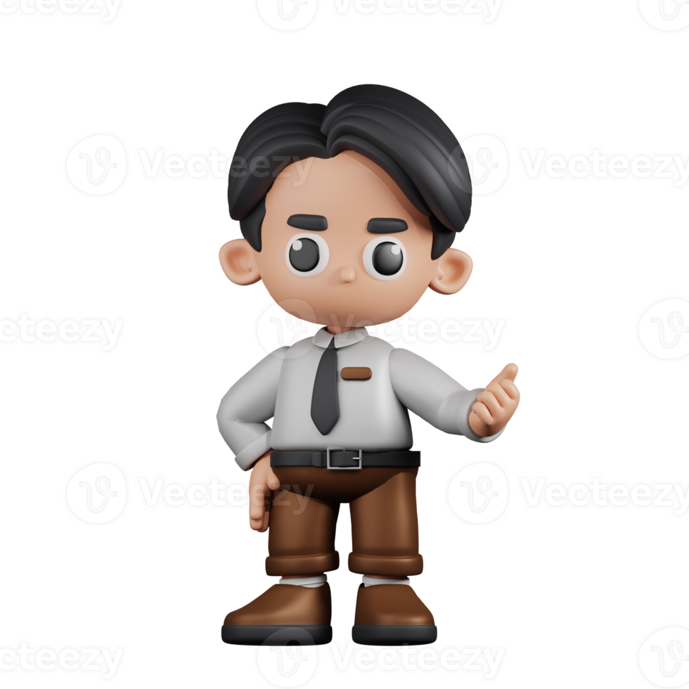 3d Character Businessman Pointing Next Pose. 3d render isolated on transparent backdrop. png