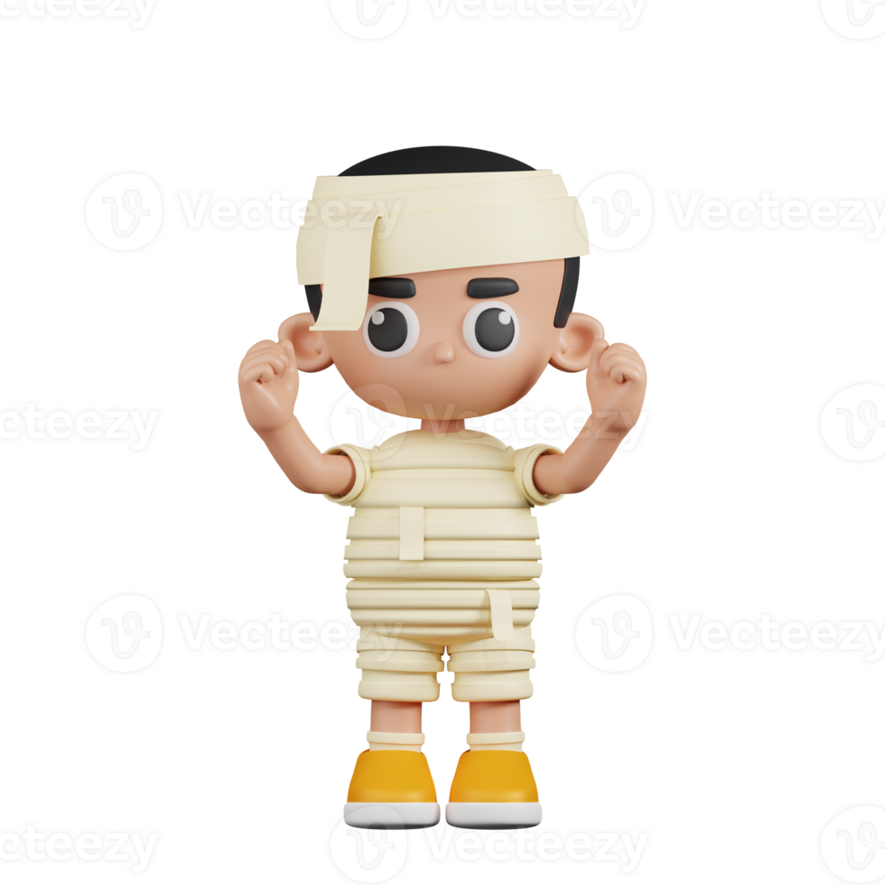 3d Character Mummy Excited Pose. 3d render isolated on transparent backdrop. png