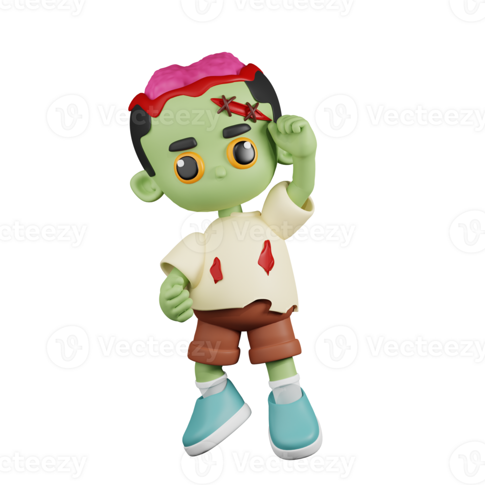 3d Character Zombie Congrats Pose. 3d render isolated on transparent backdrop. png