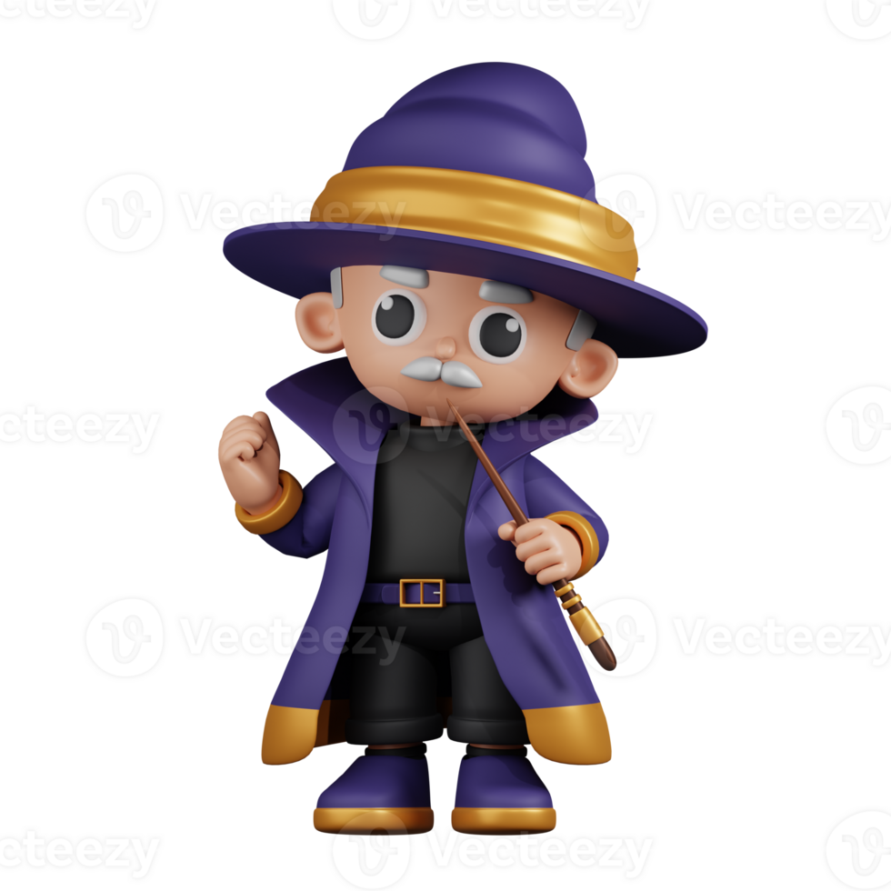3d Character Wizard Congratulation Pose. 3d render isolated on transparent backdrop. png