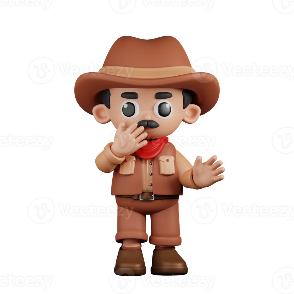3d Character Cowboy Surprised Pose. 3d render isolated on transparent backdrop. png