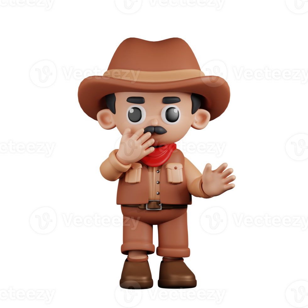 3d personnage cow-boy surpris pose. 3d rendre isolé sur transparent toile de fond. png