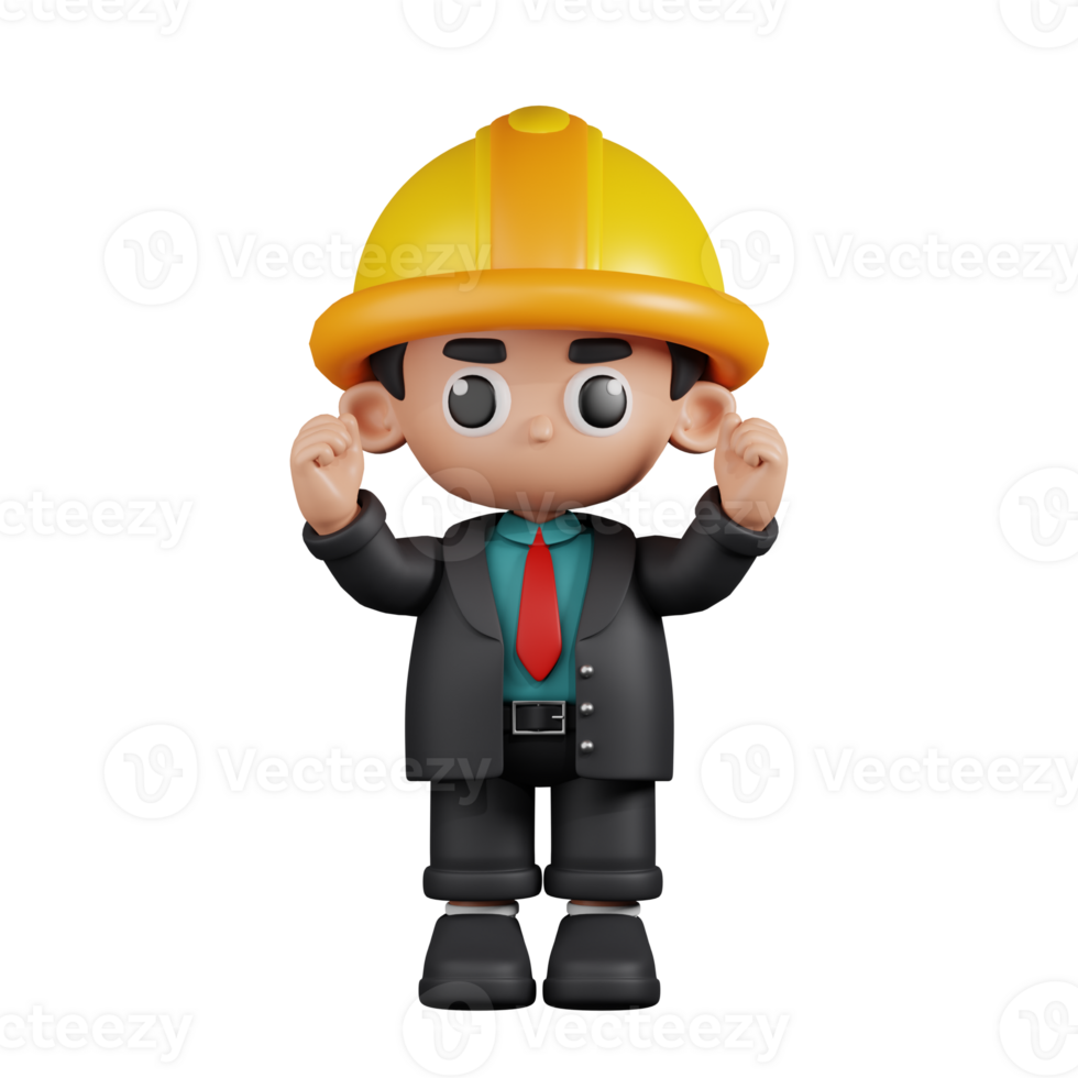 3d Character Engineer Excited Pose. 3d render isolated on transparent backdrop. png