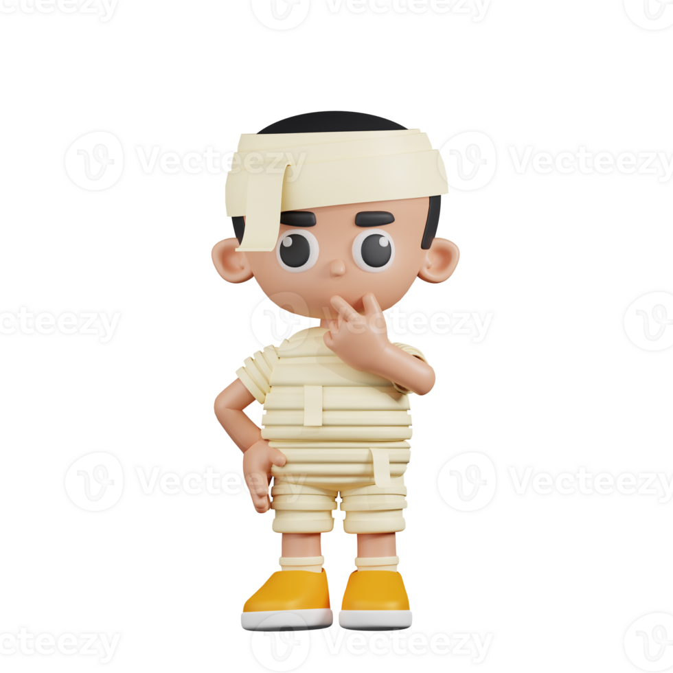 3d Character Mummy Curious Pose. 3d render isolated on transparent backdrop. png