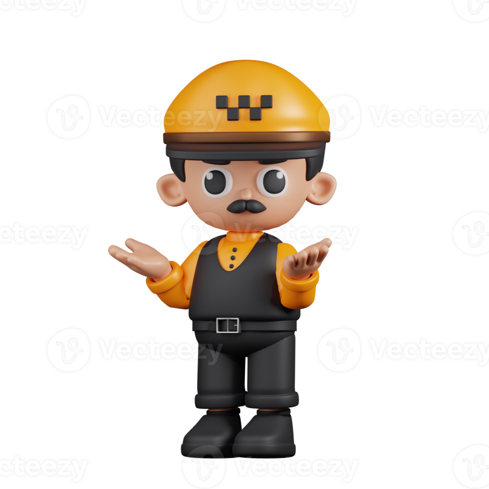 3d Character Taxi Driver Confused Pose. 3d render isolated on transparent backdrop. png