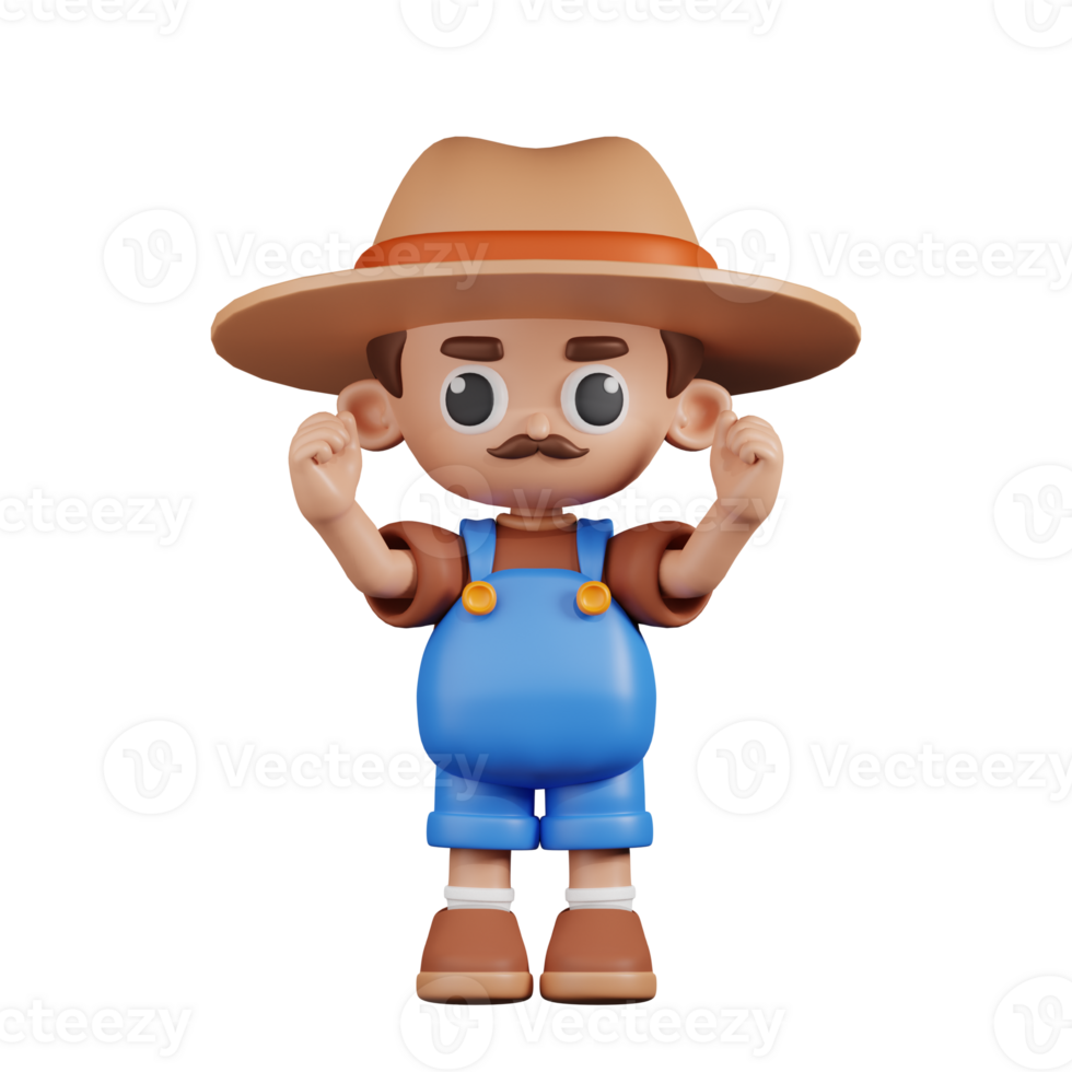 3d Character Farmer Excited Pose. 3d render isolated on transparent backdrop. png