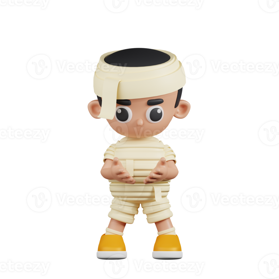3d Character Mummy Holding Something Pose. 3d render isolated on transparent backdrop. png