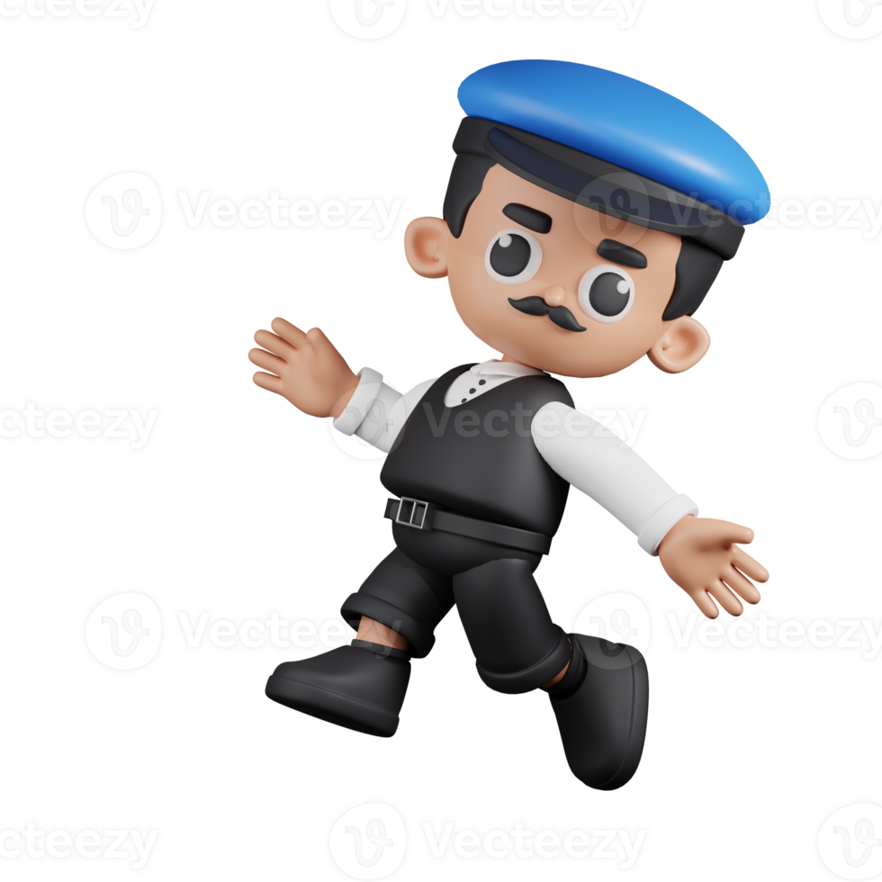 3d Character Driver Happy Jumping Pose. 3d render isolated on transparent backdrop. png