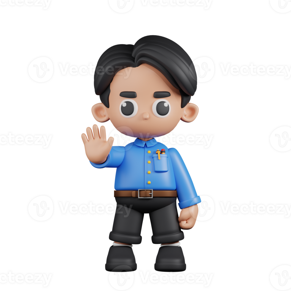 3d Character Teacher Doing The Stop Sign Pose. 3d render isolated on transparent backdrop. png