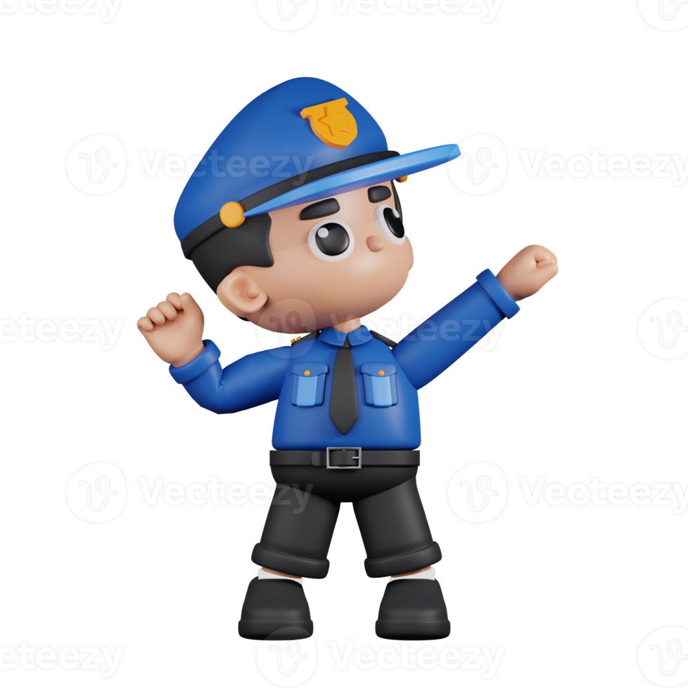 3d Character Policeman Looking Victorious Pose. 3d render isolated on transparent backdrop. png