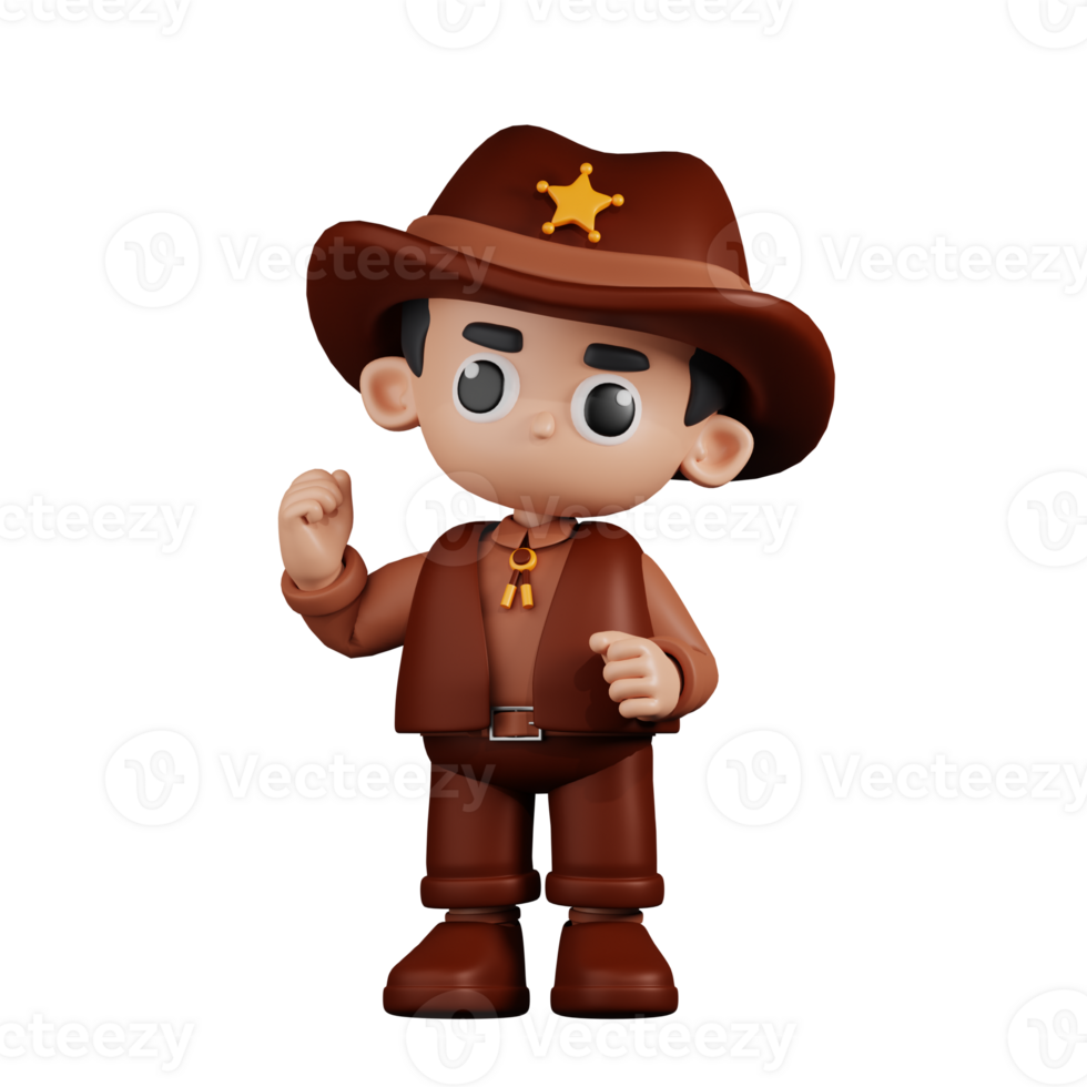 3d Character Sheriff Congratulation Pose. 3d render isolated on transparent backdrop. png