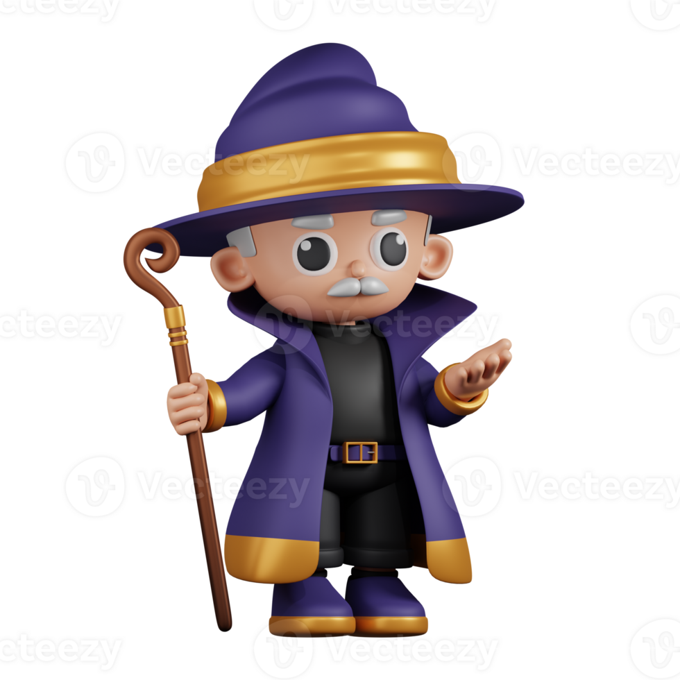 3d Character Wizard Holding With a Feels Angry Pose. 3d render isolated on transparent backdrop. png