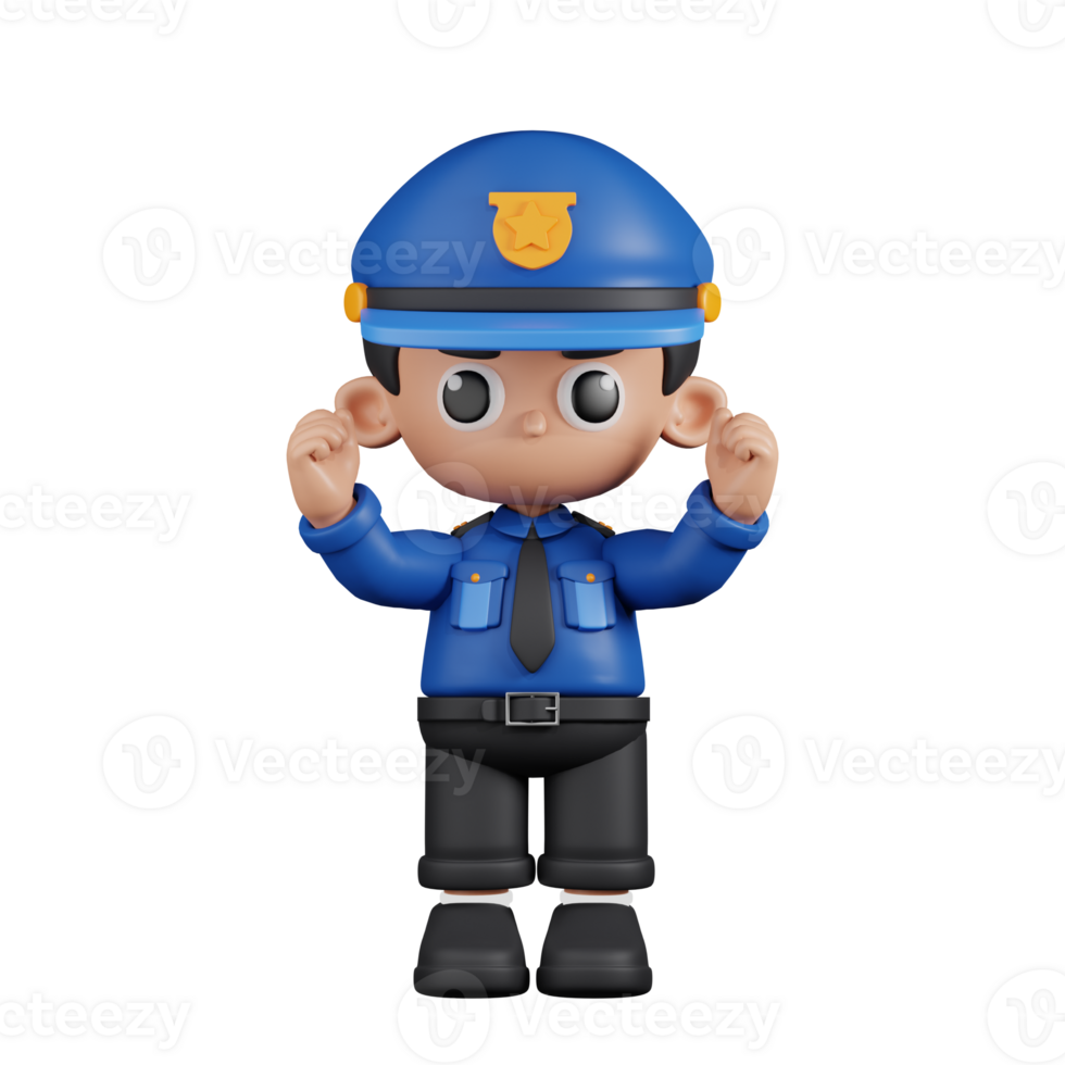 3d Character Policeman Excited Pose. 3d render isolated on transparent backdrop. png