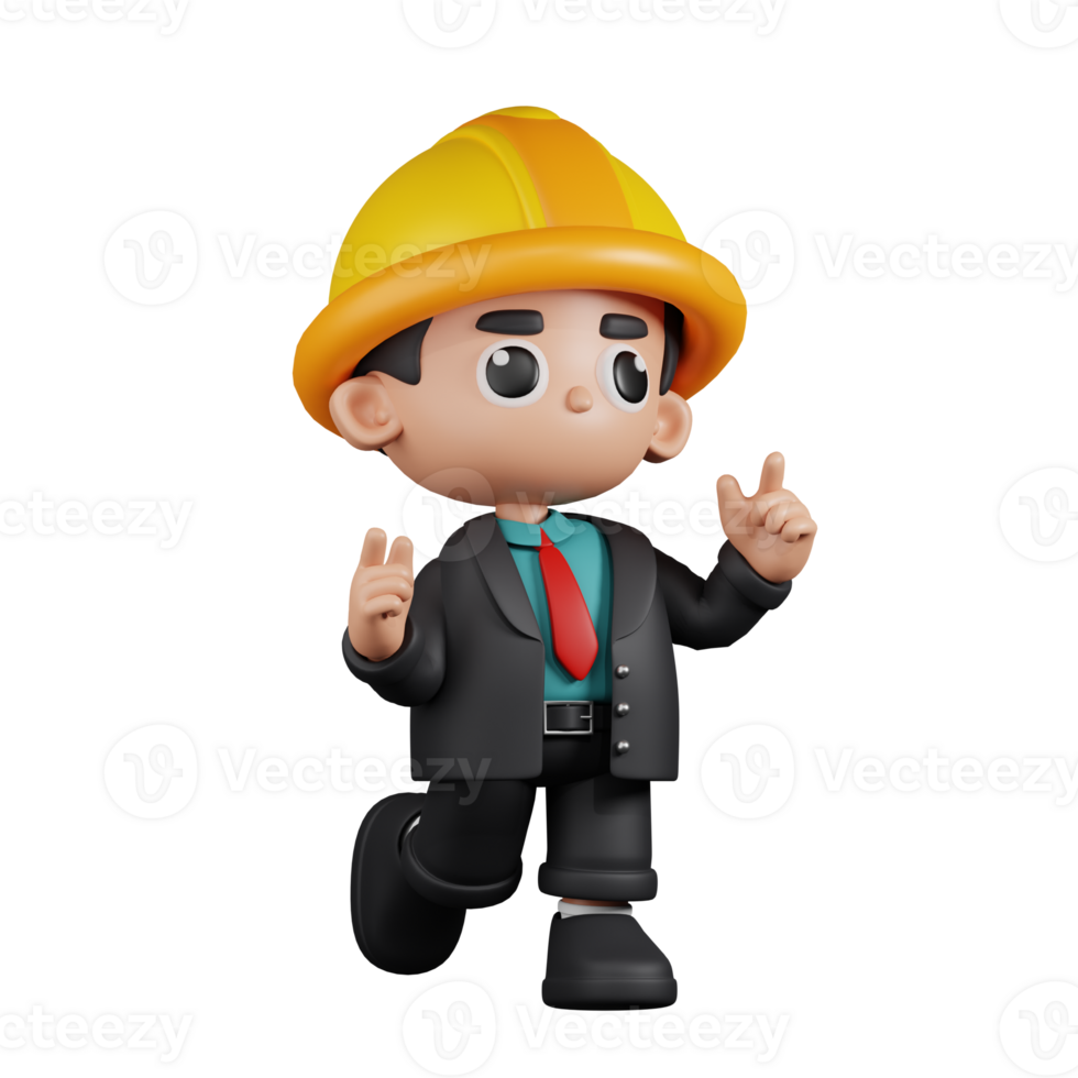 3d Character Engineer Feeling Happy Pose. 3d render isolated on transparent backdrop. png