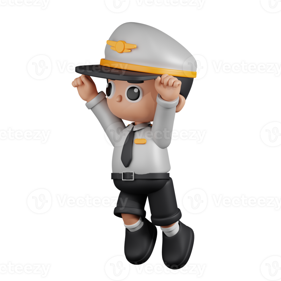 3d Character Pilot Superhero Pose. 3d render isolated on transparent backdrop. png