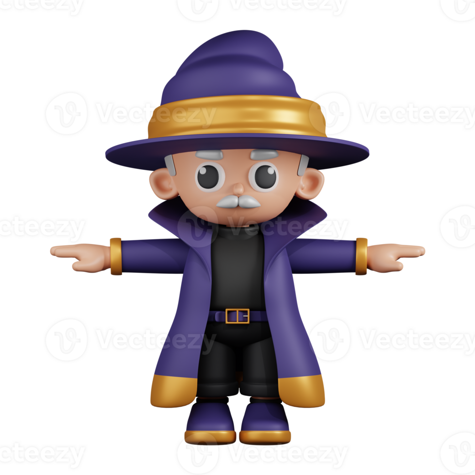 3d Character Wizard T Pose Pose. 3d render isolated on transparent backdrop. png