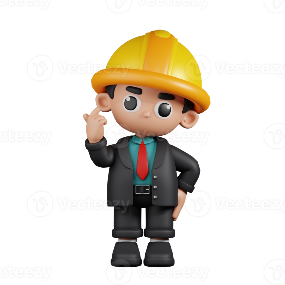 3d Character Engineer Giving Mini Love Pose. 3d render isolated on transparent backdrop. png