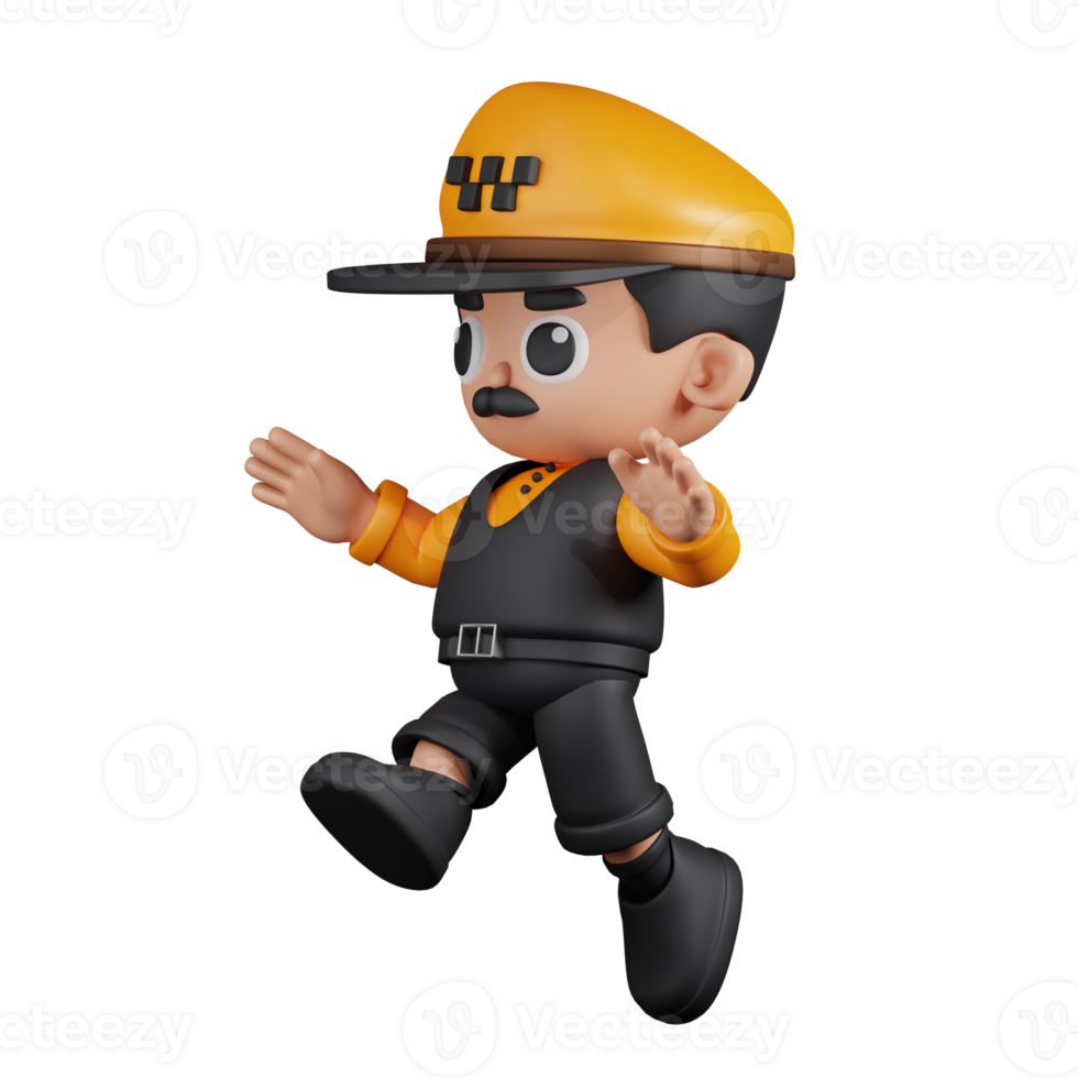 3d Character Taxi Driver Jumping Pose. 3d render isolated on transparent backdrop. png