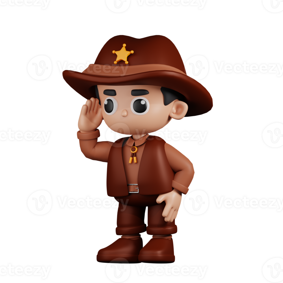 3d Character Sheriff Looking Pose. 3d render isolated on transparent backdrop. png