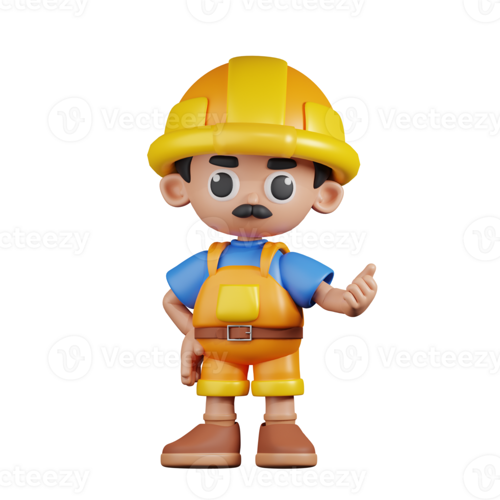 3d Character Builder Pointing Next Pose. 3d render isolated on transparent backdrop. png