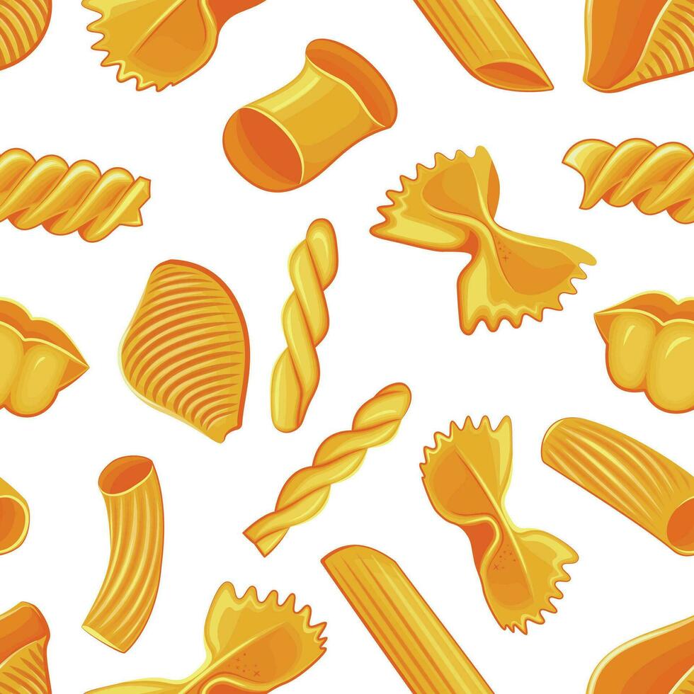 Seamless Pattern with different types of pasta.  Seamless pattern with pasta. Food Pattern. Pasta Background. Food Background. Kitchen vibrant design. Colorful vector illustration