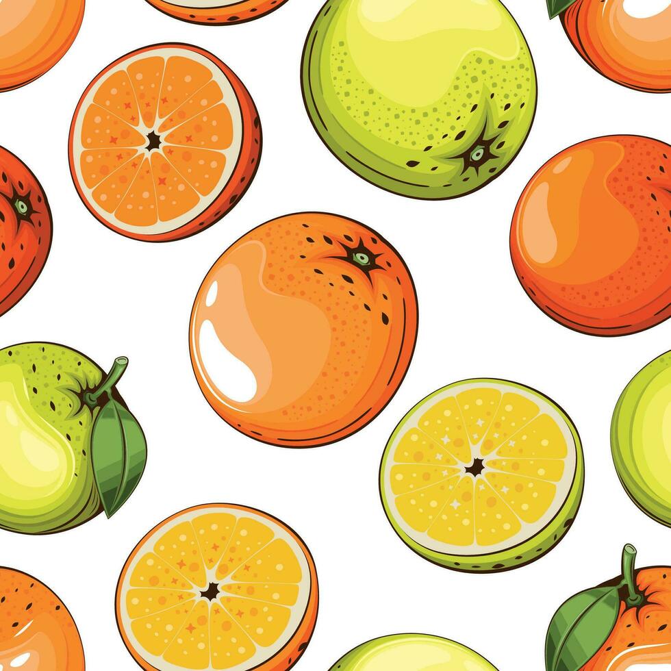 Colorful Seamless Pattern with fresh fruits.  Seamless pattern with citruses. Food Pattern. Fruits Background. Mixed fruits Pattern. Kitchen vibrant design. Colorful vector illustration