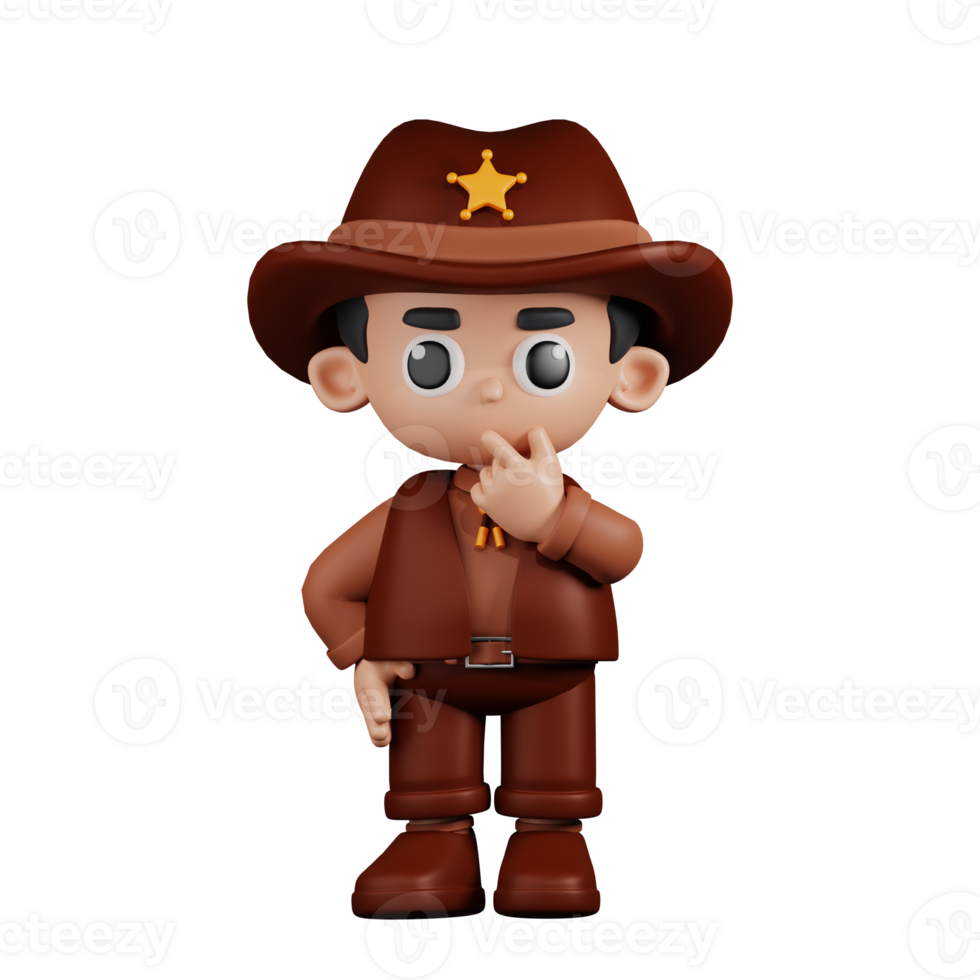 3d Character Sheriff Curious Pose. 3d render isolated on transparent backdrop. png