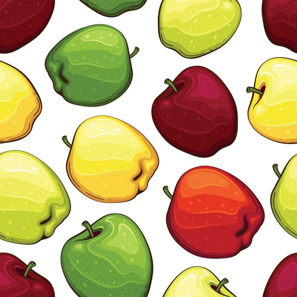 Colorful Seamless Pattern with fresh fruits.  Seamless pattern with apples. Food Pattern. Fruits Background. Mixed fruits Pattern. Kitchen vibrant design. Colorful vector illustration